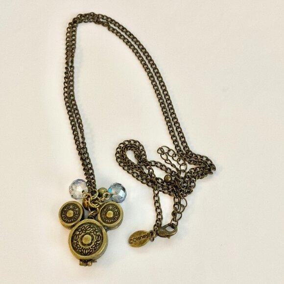 Vintage Disney Hidden Mickey Mouse Ears Locket Necklace Gold Tone AB Beads 30" - Picture 6 of 12